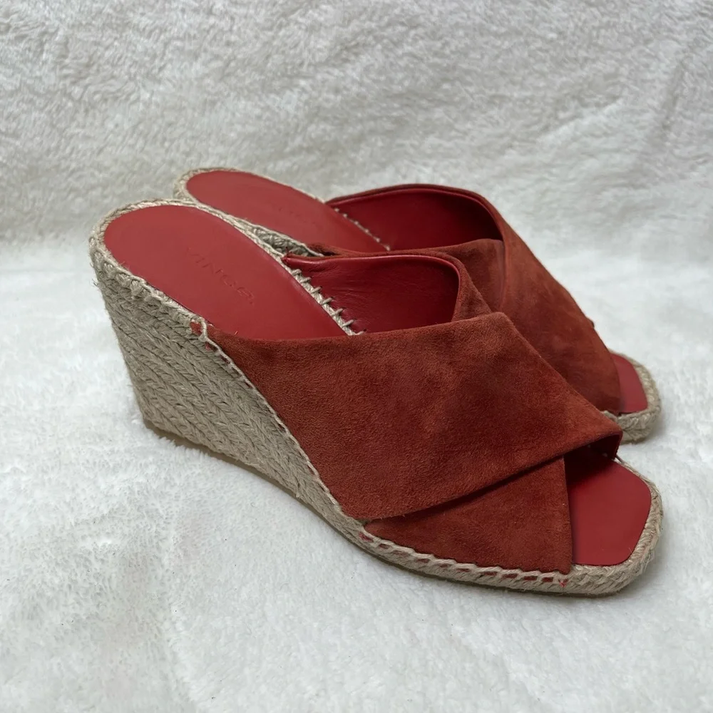 Vince Gaelan Suede Espadrille Wedge Slide Sandals Size 5.5
